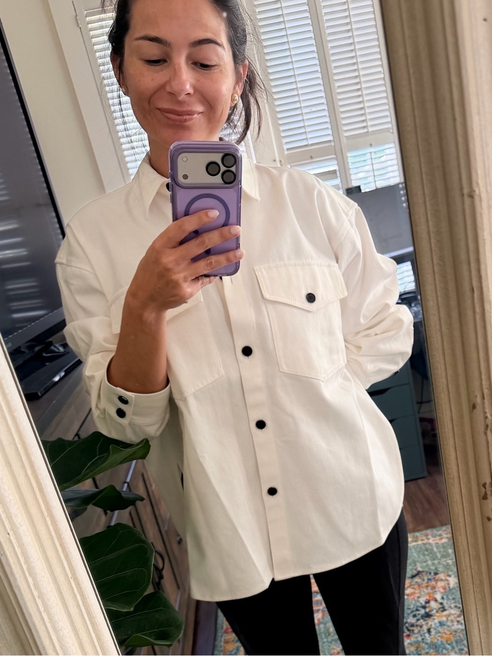 NWT Romy Maggie White/Ivory Oversized Button-Front Shirt/Jacket Size Small